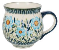 A picture of a Polish Pottery Large Belly Mug (Baby Blue Blossoms) | K068S-JS49 as shown at PolishPotteryOutlet.com/products/large-belly-mug-baby-blue-blossoms