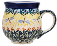 A picture of a Polish Pottery Large Belly Mug (Dragonfly Delight) | K068S-JZ36 as shown at PolishPotteryOutlet.com/products/large-belly-mug-dragonfly-delight-1
