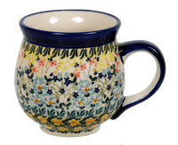 A picture of a Polish Pottery Large Belly Mug (Sunny Bouquet) | K068S-JZ40 as shown at PolishPotteryOutlet.com/products/large-belly-mug-sunny-bouquet