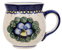 A picture of a Polish Pottery Large Belly Mug (Pansies) | K068S-JZB as shown at PolishPotteryOutlet.com/products/large-belly-mug-pansies