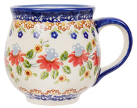 A picture of a Polish Pottery Large Belly Mug (Mediterranean Blossoms) | K068S-P274 as shown at PolishPotteryOutlet.com/products/large-belly-mug-mediterranean-blossoms