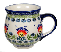 A picture of a Polish Pottery Large Belly Mug (Floral Fans) | K068S-P314 as shown at PolishPotteryOutlet.com/products/large-belly-mug-floral-fans
