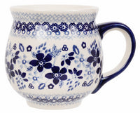 A picture of a Polish Pottery Large Belly Mug (Duet in Blue) | K068S-SB01 as shown at PolishPotteryOutlet.com/products/large-belly-mug-duet-in-blue