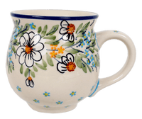 A picture of a Polish Pottery Large Belly Mug (Daisy Bouquet) | K068S-TAB3 as shown at PolishPotteryOutlet.com/products/large-belly-mug-daisy-bouquet