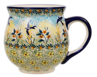 A picture of a Polish Pottery Large Belly Mug (Soaring Swallows) | K068S-WK57 as shown at PolishPotteryOutlet.com/products/large-belly-mug-soaring-swallows