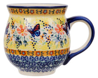 A picture of a Polish Pottery Large Belly Mug (Butterfly Bliss) | K068S-WK73 as shown at PolishPotteryOutlet.com/products/large-belly-mug-butterfly-bliss