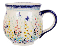 A picture of a Polish Pottery Large Belly Mug (Butterfly Bounty) | K068S-WK76 as shown at PolishPotteryOutlet.com/products/large-belly-mug-butterfly-bounty