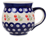 A picture of a Polish Pottery Large Belly Mug (Cherry Dot) | K068T-70WI as shown at PolishPotteryOutlet.com/products/large-belly-mug-cherry-dot