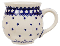 A picture of a Polish Pottery Large Belly Mug (Seeing Stars) | K068T-AG as shown at PolishPotteryOutlet.com/products/large-belly-mug-seeing-stars
