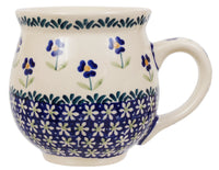 A picture of a Polish Pottery Large Belly Mug (Forget Me Not) | K068T-ASS as shown at PolishPotteryOutlet.com/products/large-belly-mug-forget-me-not