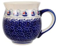 A picture of a Polish Pottery Large Belly Mug (Smooth Sailing) | K068T-DPMA as shown at PolishPotteryOutlet.com/products/large-belly-mug-smooth-sailing