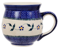 A picture of a Polish Pottery Large Belly Mug (Morning Glory) | K068T-GI as shown at PolishPotteryOutlet.com/products/large-belly-mug-morning-glory