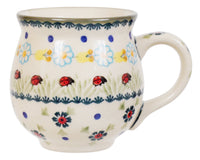 A picture of a Polish Pottery Large Belly Mug (Lady Bugs) | K068T-IF45 as shown at PolishPotteryOutlet.com/products/large-belly-mug-lady-bugs