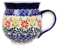 A picture of a Polish Pottery Large Belly Mug (Flower Power) | K068T-JS14 as shown at PolishPotteryOutlet.com/products/large-belly-mug-flower-power