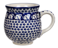 A picture of a Polish Pottery Large Belly Mug (Kitty Cat Path) | K068T-KOT6 as shown at PolishPotteryOutlet.com/products/large-belly-mug-kitty-cat-path