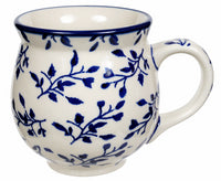 A picture of a Polish Pottery Large Belly Mug (Blue Spray) | K068T-LISK as shown at PolishPotteryOutlet.com/products/large-belly-mug-blue-spray