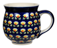 A picture of a Polish Pottery Large Belly Mug (Tulip Azul) | K068T-LW as shown at PolishPotteryOutlet.com/products/large-belly-mug-tulip-azul