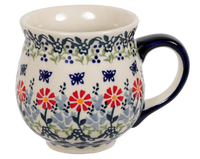 A picture of a Polish Pottery Large Belly Mug (Butterfly Blossoms) | K068T-MM02 as shown at PolishPotteryOutlet.com/products/large-belly-mug-butterfly-blossoms