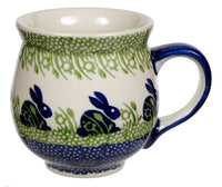 A picture of a Polish Pottery Large Belly Mug (Bunny Love) | K068T-P324 as shown at PolishPotteryOutlet.com/products/large-belly-mug-bunny-love