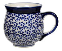 A picture of a Polish Pottery Large Belly Mug (Blue Thicket) | K068T-P364 as shown at PolishPotteryOutlet.com/products/large-belly-mug-blue-thicket