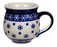 A picture of a Polish Pottery Large Belly Mug (Snow Drift) | K068T-PZ as shown at PolishPotteryOutlet.com/products/large-belly-mug-snow-drift