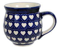 A picture of a Polish Pottery Large Belly Mug (Torrent of Hearts) | K068T-SEM as shown at PolishPotteryOutlet.com/products/large-belly-mug-torrent-of-hearts