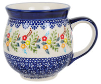 A picture of a Polish Pottery Large Belly Mug (Floral Garland) | K068U-AD01 as shown at PolishPotteryOutlet.com/products/large-belly-mug-floral-garland