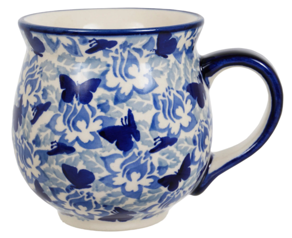 Mug, Belly Mug, 16 oz Large in "Dusty Blue Butterflies" by Manufaktura | K068U-AS56