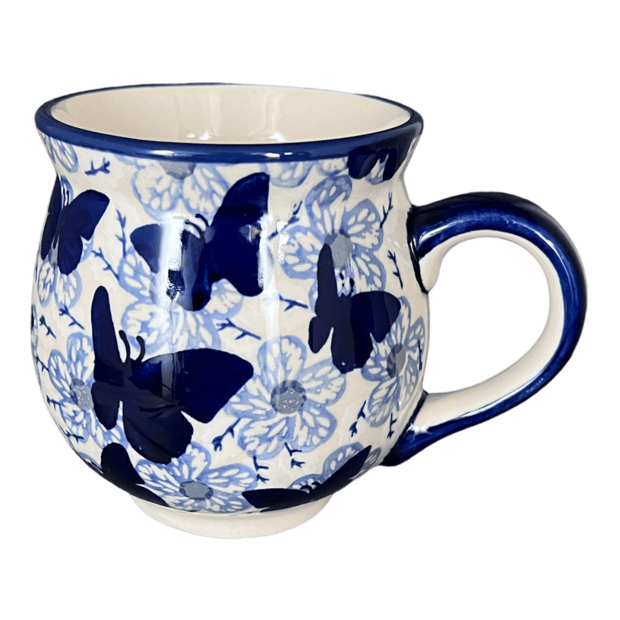 Mug, Belly Mug, 16oz Large in "Blue Butterfly" by Manufaktura | K068U-AS58