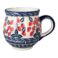 A picture of a Polish Pottery Large Belly Mug (Fresh Strawberries) | K068U-AS70 as shown at PolishPotteryOutlet.com/products/large-belly-mug-fresh-strawberries-k068u-as70