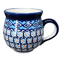 A picture of a Polish Pottery Large Belly Mug (Blue Diamond) | K068U-DHR as shown at PolishPotteryOutlet.com/products/large-belly-mug-blue-diamond-k068u-dhr