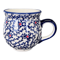 A picture of a Polish Pottery Large Belly Mug (Blue Canopy) | K068U-IS04 as shown at PolishPotteryOutlet.com/products/large-belly-mug-blue-canopy-k068u-is04