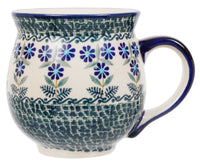 A picture of a Polish Pottery Large Belly Mug (Blossoms on the Green) | K068U-J126 as shown at PolishPotteryOutlet.com/products/large-belly-mug-blossoms-on-the-green