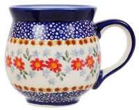 A picture of a Polish Pottery Large Belly Mug (Red Daisy Daze) | K068U-P227 as shown at PolishPotteryOutlet.com/products/large-belly-mug-red-daisy-daze