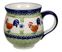 A picture of a Polish Pottery Large Belly Mug (Chicken Dance) | K068U-P320 as shown at PolishPotteryOutlet.com/products/large-belly-mug-chicken-dance