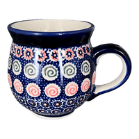 A picture of a Polish Pottery Large Belly Mug (Carnival) | K068U-RWS as shown at PolishPotteryOutlet.com/products/large-belly-mug-carnival-k068u-rws