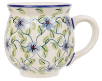 A picture of a Polish Pottery Large Belly Mug (Periwinkle Vine) | K068U-TAB1 as shown at PolishPotteryOutlet.com/products/large-belly-mug-periwinkle-vine