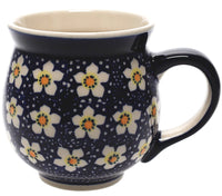 A picture of a Polish Pottery Large Belly Mug (Paperwhites) | K068T-TJP as shown at PolishPotteryOutlet.com/products/large-belly-mug-paperwhites-k068t-tjp
