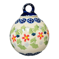 A picture of a Polish Pottery 2.75" Ornament Ball (Holly in Bloom) | K070T-IN13 as shown at PolishPotteryOutlet.com/products/2-75-ornament-ball-holly-in-bloom-k070t-in13