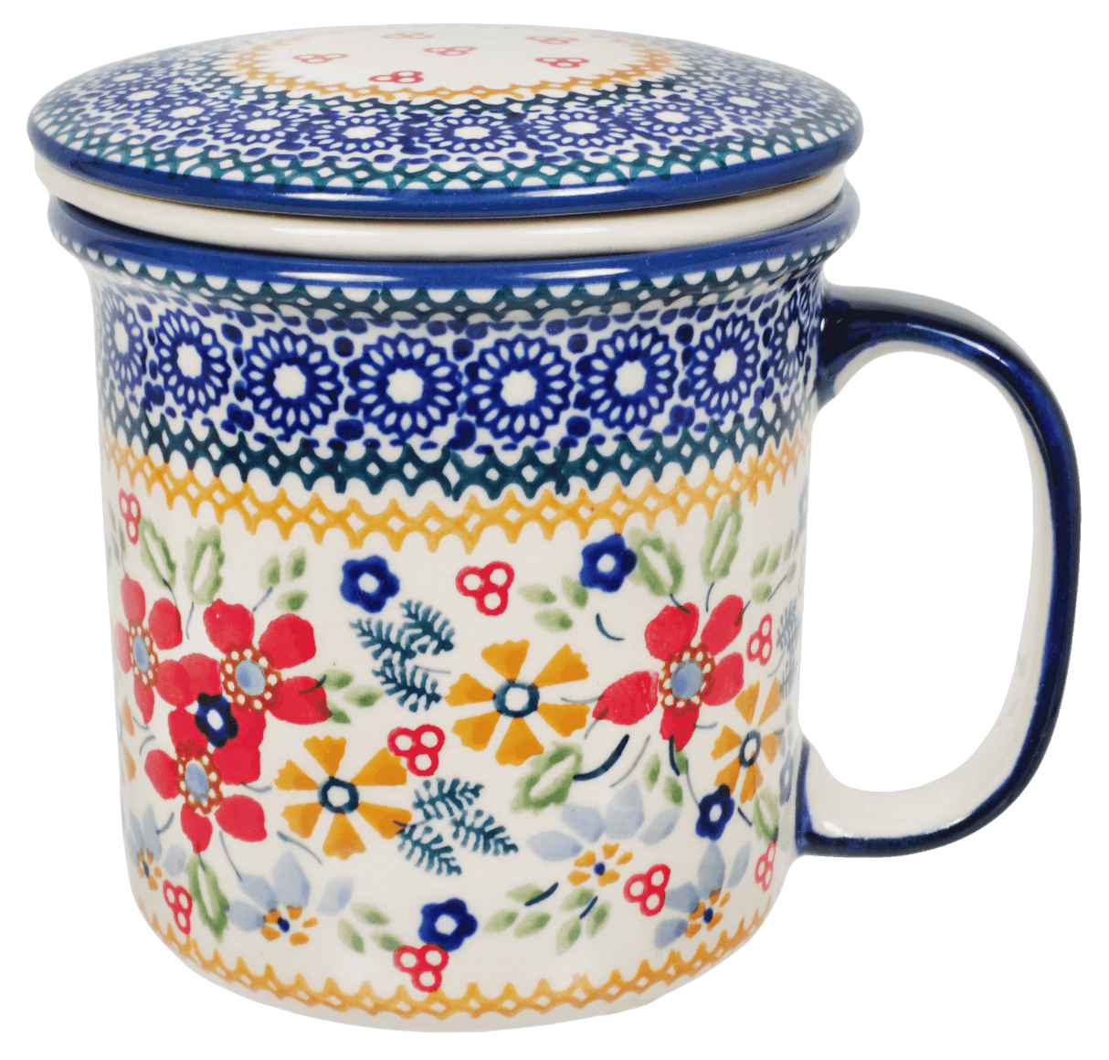 Mug, Tea Infuser Mug, 12 oz in "Ruby Bouquet" by Manufaktura | K073S-DPCS