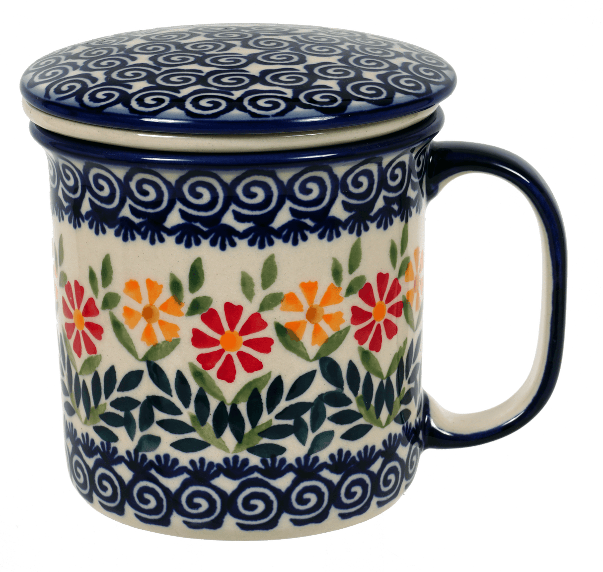 Mug, Tea Infuser, 12 oz in "Flower Power" by Manufaktura | K073T-JS14