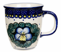 A picture of a Polish Pottery Mars Mug (Pansies) | K081S-JZB as shown at PolishPotteryOutlet.com/products/mars-mug-pansies
