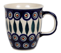 A picture of a Polish Pottery Small Mars Mug (Peacock) | K081T-54 as shown at PolishPotteryOutlet.com/products/mars-mug-peacock