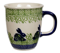 A picture of a Polish Pottery Small Mars Mug (Bunny Love) | K081T-P324 as shown at PolishPotteryOutlet.com/products/mars-mug-bunny-love