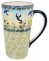 A picture of a Polish Pottery John's Mug (Soaring Swallows) | K083S-WK57 as shown at PolishPotteryOutlet.com/products/johns-mug-soaring-swallows