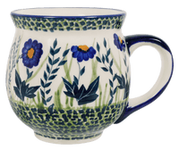 A picture of a Polish Pottery Mug, Belly Mug, 16oz Large in "Bouncing Blue Blossoms" by Manufaktura | K068U-IM03 as shown at PolishPotteryOutlet.com/products/large-belly-mug-im03