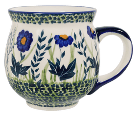 Polish Pottery Large Belly Mug (Bouncing Blue Blossoms) | K068U-IM03 Additional Image at PolishPotteryOutlet.com