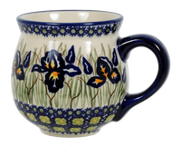 A picture of a Polish Pottery Medium Belly Mug (Iris) | K090S-BAM as shown at PolishPotteryOutlet.com/products/the-medium-belly-mug-iris