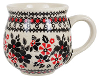 A picture of a Polish Pottery Medium Belly Mug (Duet in Black & Red) | K090S-DPCC as shown at PolishPotteryOutlet.com/products/the-medium-belly-mug-duet-in-black-red