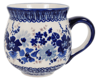 A picture of a Polish Pottery Medium Belly Mug (Blue Life) | K090S-EO39 as shown at PolishPotteryOutlet.com/products/the-medium-belly-mug-blue-life